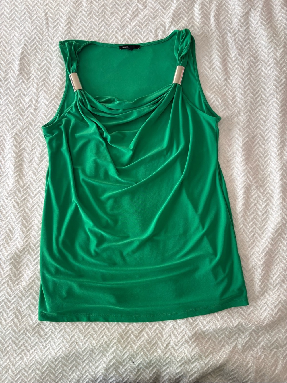 Chaus Emerald Green Draped Cowl Tank with Metal Accents